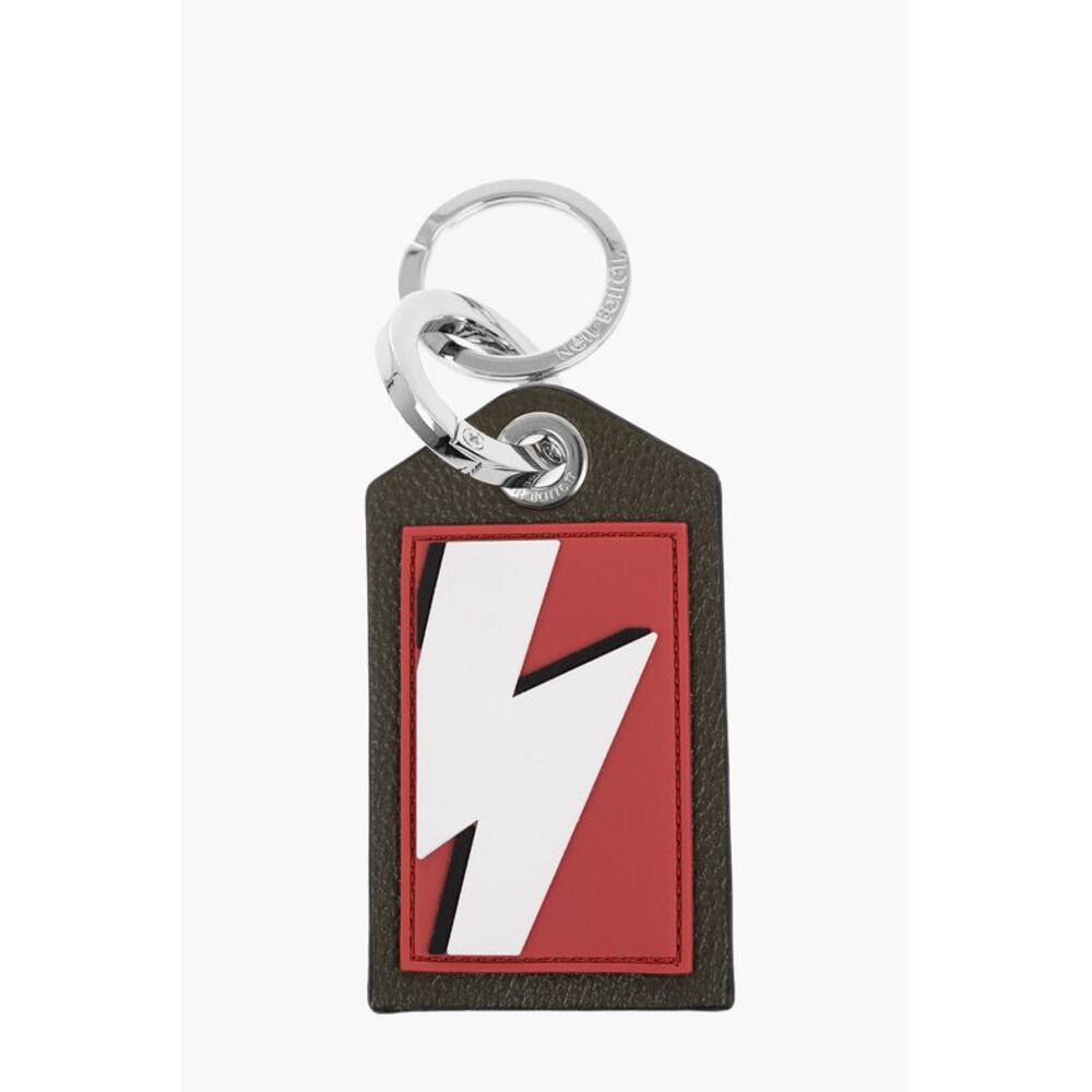 Leather Pendant Keychain with Thunderbolt Detail